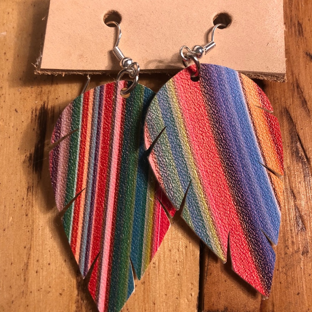 Serape Feathered Leather Earrings